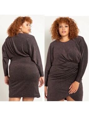 Eloquii Tulip Skirt Metallic Glitter Mini Dress In Purple